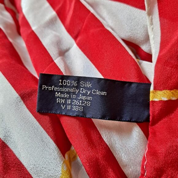 Land's End Nautical Red Stripe Rope & Anchor Rectangular Silk Scarf 10" X 52" - Picture 7 of 7